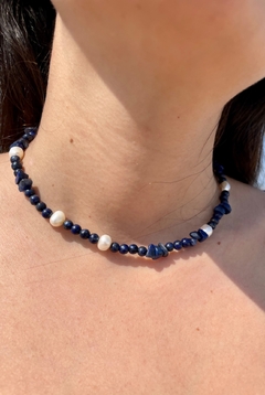 Choker lápis lazuli e pérola - prata 925 - loja online