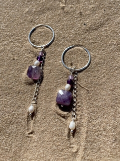 argola ametista e pérola