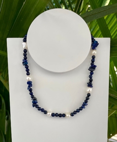 Choker lápis lazuli e pérola - prata 925 - Yalla 