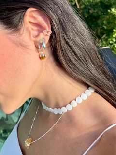 mini argola pedra lapidada - apatita / olho de tigre - loja online