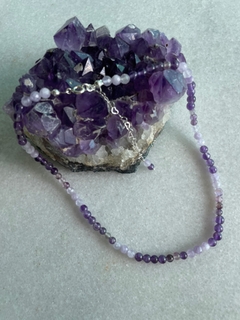 Colar/ choker Ametista polido e facetado - prata 925 - loja online