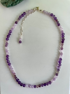 Colar/ choker Ametista polido e facetado - prata 925 - Yalla 