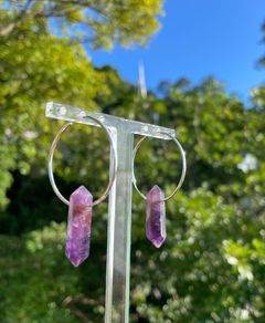 argola prata 925 - ponta ametista