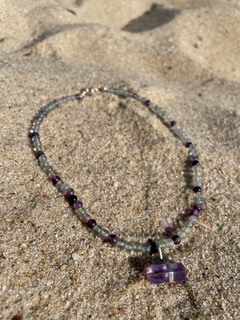 Choker Fluorita e pingente ametista - Prata 925