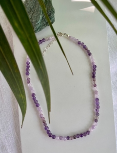 Colar/ choker Ametista polido e facetado - prata 925