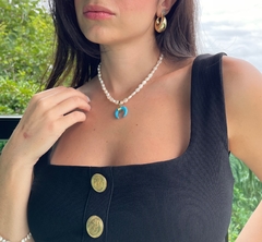 Colar pérola água doce com pingente turquesa - comprar online