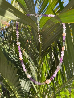 Choker pérola com ametista e fluorita - Prata 925 - comprar online