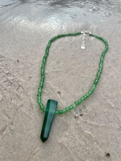 colar / choker ponta quartzo verde - prata 925