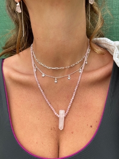 Colar Ponta cristal quartzo rosa - prata 925 - comprar online