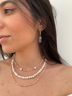 Choker Pedra do sol com pérola e hematita- prata 925