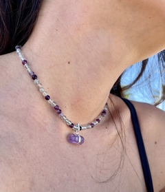 Choker Fluorita e pingente ametista - Prata 925 - loja online