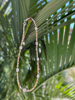 Choker Pedra do sol com pérola e hematita- prata 925 - comprar online