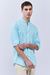 Camisa Slim JAKOB linen feel cuello Mao Verde Agua
