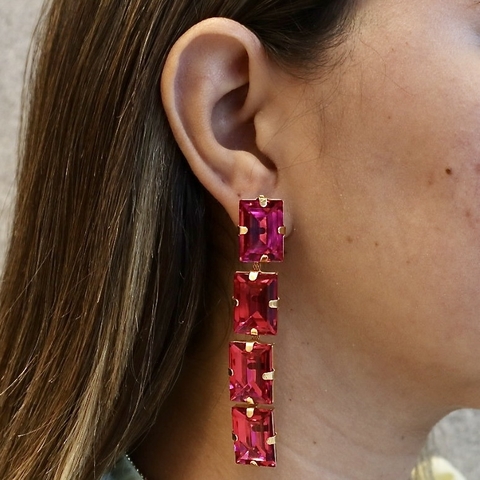 Brinco Longo de Retângulos em Strass - comprar online
