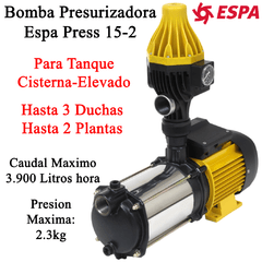 Bomba Presurizadora Espa Press 15-2 Hasta 3 Duchas Tanque Cisterna/Elevado