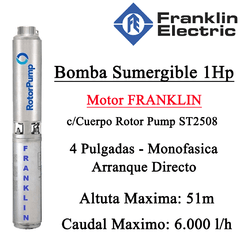 Bomba Sumergible Franklin 1Hp Arranque Directo St2508 Monofasica