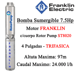 Bomba Sumergible Franklin 7.5Hp St8020 TRIFASICA