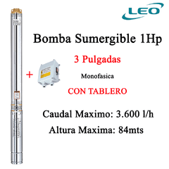 Bomba Sumergible Leo 1Hp 3 Pulgadas con Tablero