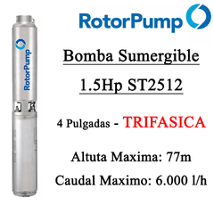 Bomba Sumergible Rotor Pump 1.5Hp St2512 TRIFASICA