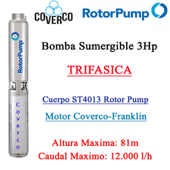 Bomba Sumergible 3Hp St4013 Rotor Pump Coverco Trifasica
