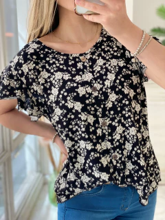 Blusa de lino elastizado floreada con botones - comprar online