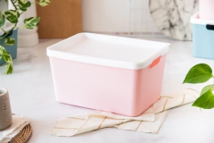 CANASTO ORGANIZ. PLAST C/TAPA 30X22X16CM ROSA en internet