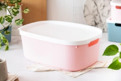 CANASTO ORGANIZ.PLAST C/TAPA 45X32X26CM ROSA en internet