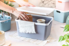 CANASTO ORGANIZ. PLAST C/TAPA 30X22X16CM GRIS - comprar online