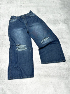 Jean WIDE LEG azul rotura rodilla con elástico atrás -rigido- ✧