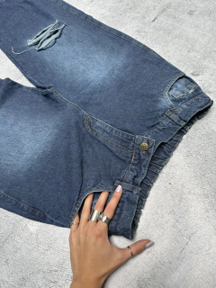 Jean WIDE LEG azul rotura rodilla con elástico atrás -rigido- ✧ - comprar online