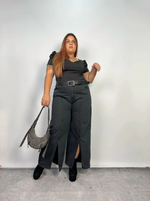 Jean WIDE LEG con tajo adelante gris -rigido- ♥ - comprar online