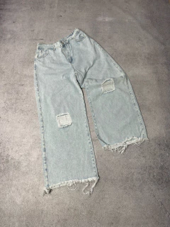 Jean WIDE LEG celeste claro desflecado con roturas -rigido-♥ - comprar online