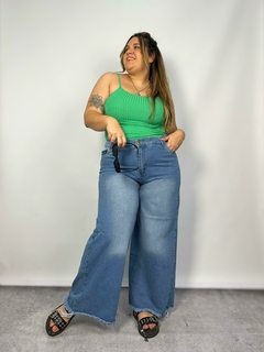 Jean WIDE LEG celeste desflecado -rigido- ❤