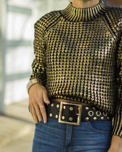 Imagen de Sweater CRYSTAL FOIL Negro con Dorado