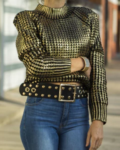 Sweater CRYSTAL FOIL Negro con Dorado - comprar online