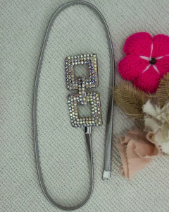 Cinto Caderin COD 8331 - DOBLE CUADRADO STRASS Plateado