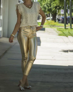 Jeans Riffle Chupin Metalizado Dorado R5067 en internet