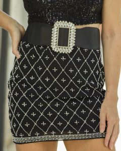 Pollera Mini YAREN Negro & Plateado