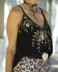 Blusa Musculosa GENOVEVA Negra con Dorado en internet