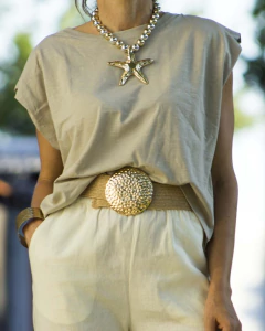 Remera SHOULDER PLAIN Beige - comprar online