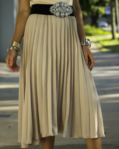 Pollera Plisada Midi FRIDA Beige
