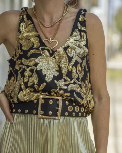 Blusa Musculosa DELHI Negra & Dorado - tienda online
