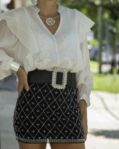 Pollera Mini YAREN Negro & Plateado - tienda online