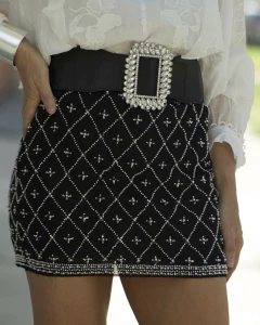 Imagen de Pollera Mini YAREN Negro & Plateado