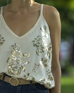 Blusa Musculosa ALANIS Blanca con Dorado - comprar online
