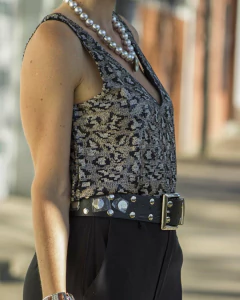 Blusa Musculosa DONAMI Negra & Plata - tienda online