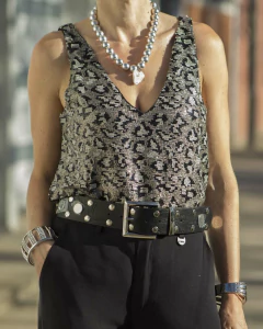 Blusa Musculosa DONAMI Negra & Plata