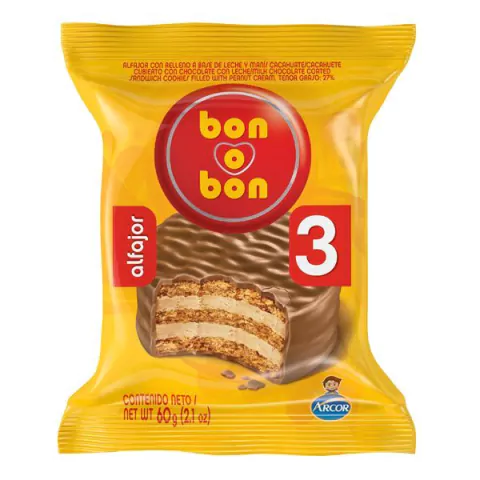Alfajor Bon o Bon Leche Triple x60g.