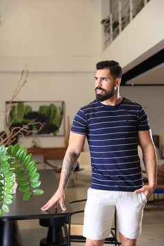 Camiseta gola Careca Listrada Marinho 1069