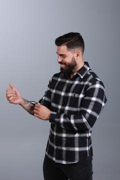 Camisa Xadrez Manga Longa Flanelada Preta/Branco 3242